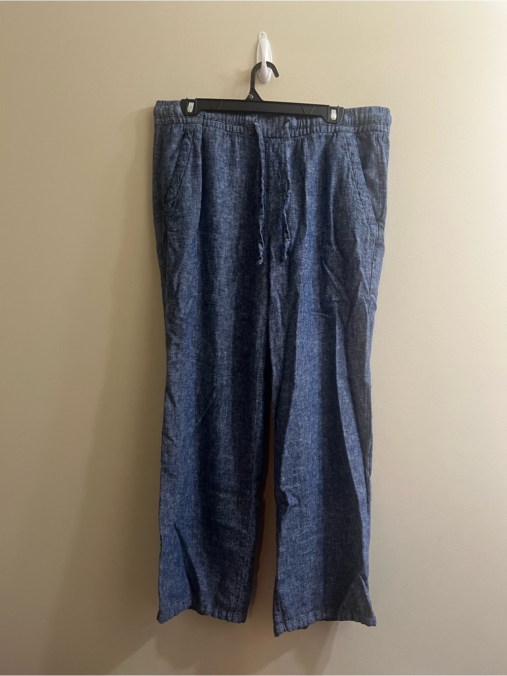 Old Navy Wide Leg Linen Blend Blue Chambray Drawstring Pants Size Large